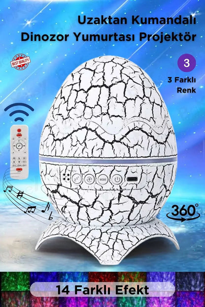 Dinozor Yumurtası Tasarımlı Projektörlü Gece Lambası Bluetooth Özellikli