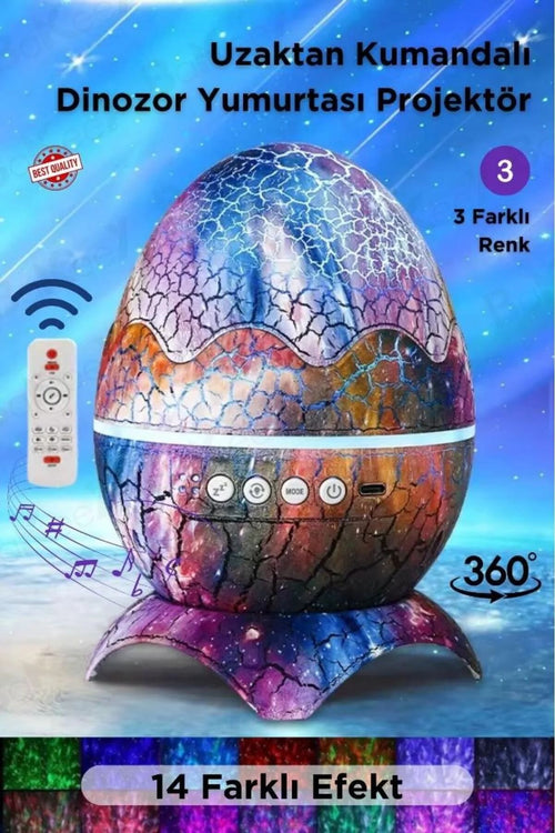 Dinozor Yumurtası Tasarımlı Projektörlü Gece Lambası Bluetooth Özellikli