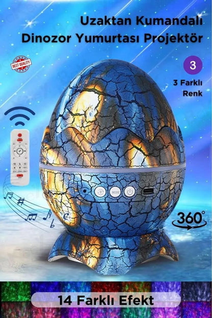 Dinozor Yumurtası Tasarımlı Projektörlü Gece Lambası Bluetooth Özellikli